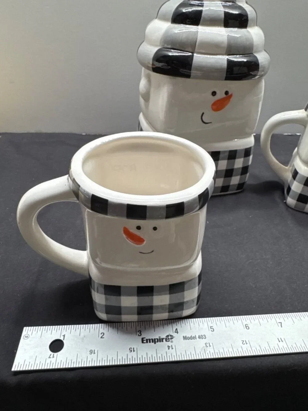 Joyous Snowman 2025 Ceramic Jar & Mug Set With Black & White Buffalo Check Desig